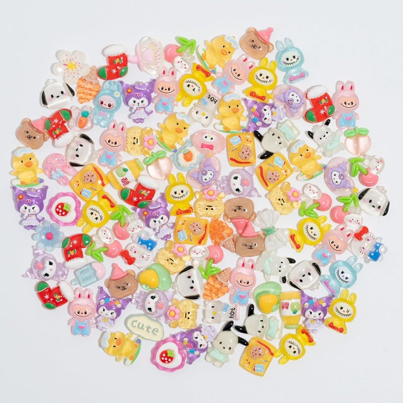 Decoden Charms 100PCS Mixed Kawaii Flatback Resin Charms for Crafts, Cabochon for DIY Projects, Slime Charm, Resin Art, Scrapbooking, Phone Case & Accessories (Multicolor) - Image 2